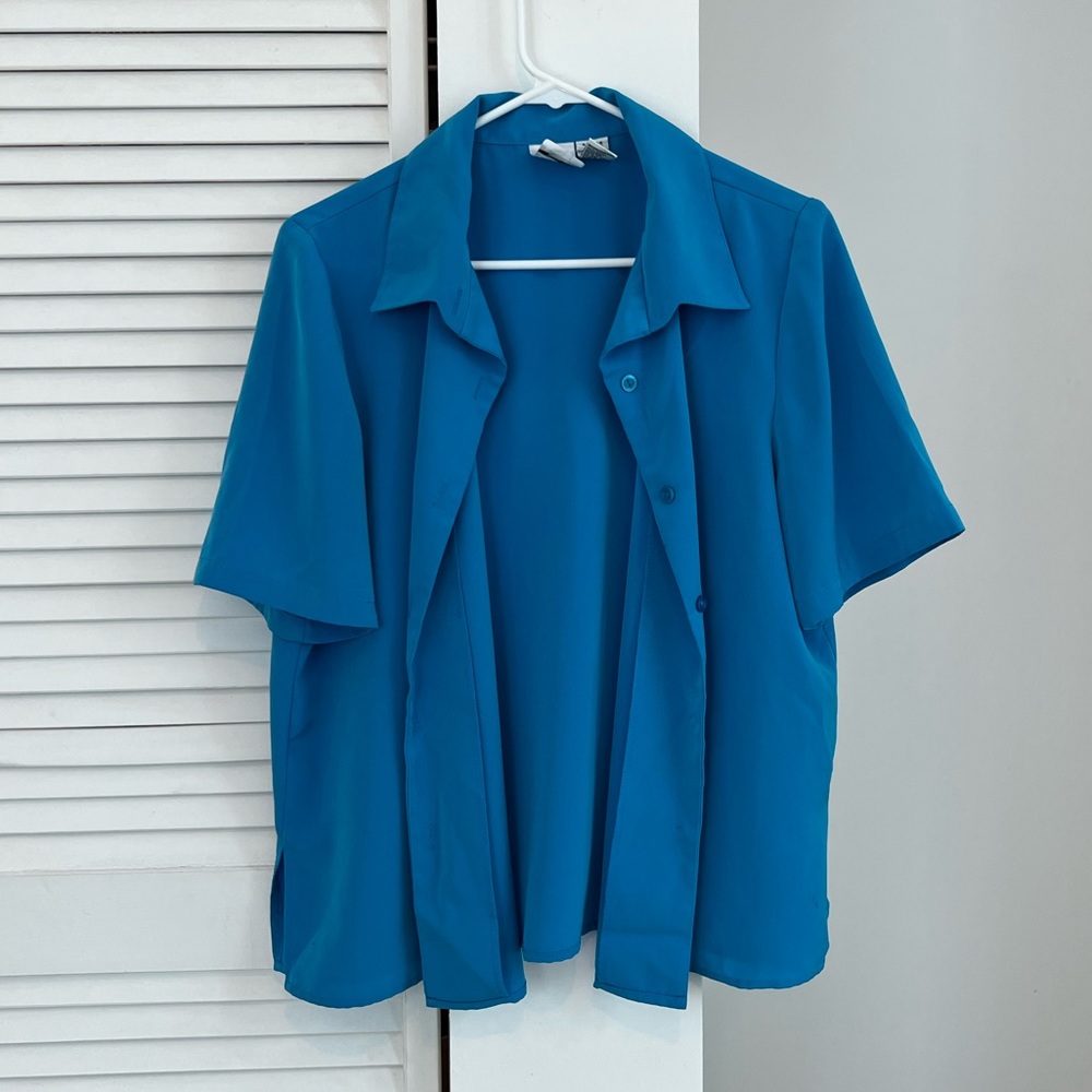 Royal blue button up bowling type shirt